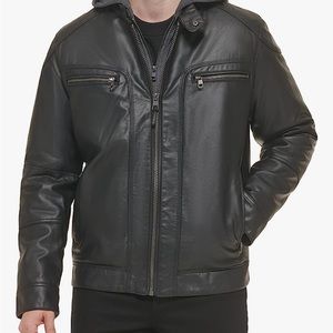 Black Faux Leather Jacket Hoodie